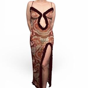 SHEIN Burgundy and Beige Floral Dress